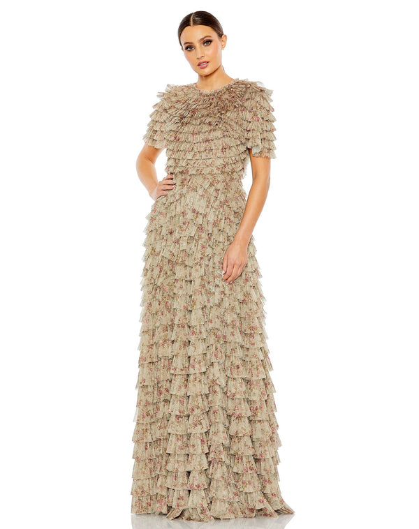 Long Floral Print Gown A Line Mac Duggal 8017