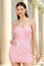 Homecoming Dresses Beaded Short Fitted Cocktail Homecoming Dress Shiny Pink