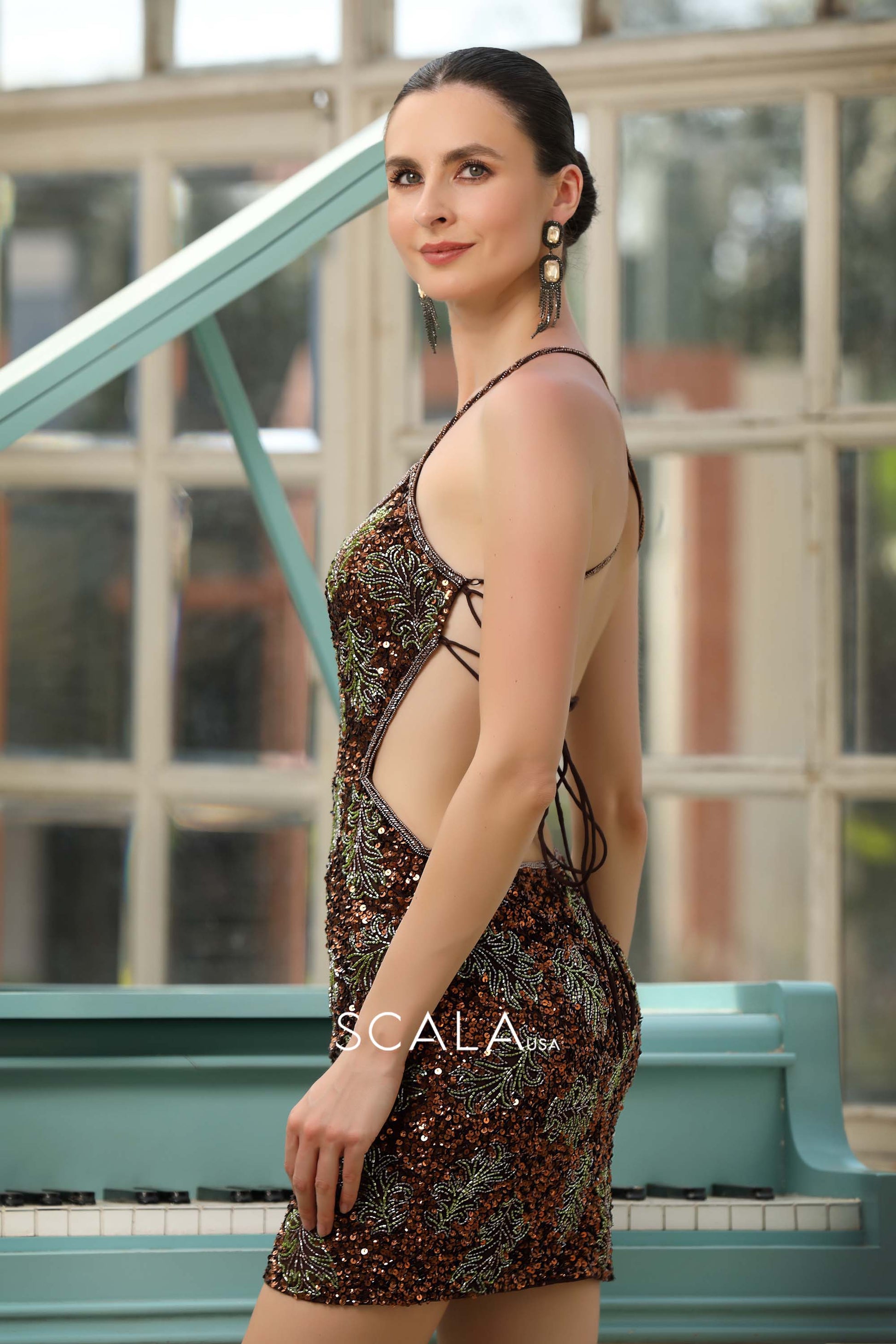 Scala 80223 Fitted Homecoming Sequin Cocktail Beaded Dress