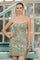 Cocktail Dresses Fitted Homecoming Sequin Cocktail Beaded Dress Sage Green