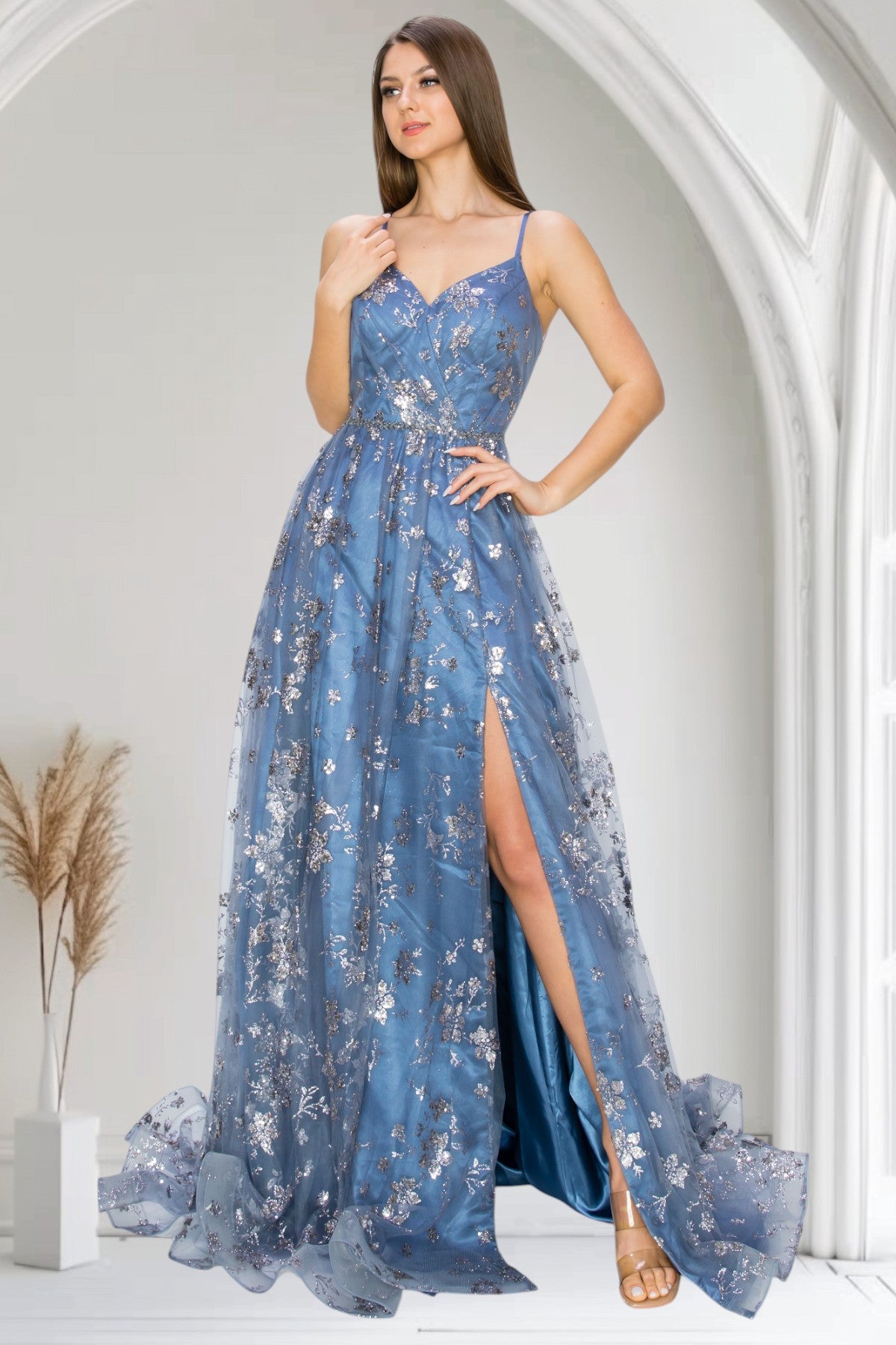 Cinderella Couture 8022J Prom Long Glitter Print A Line Formal Dress  The  Dress Outlet