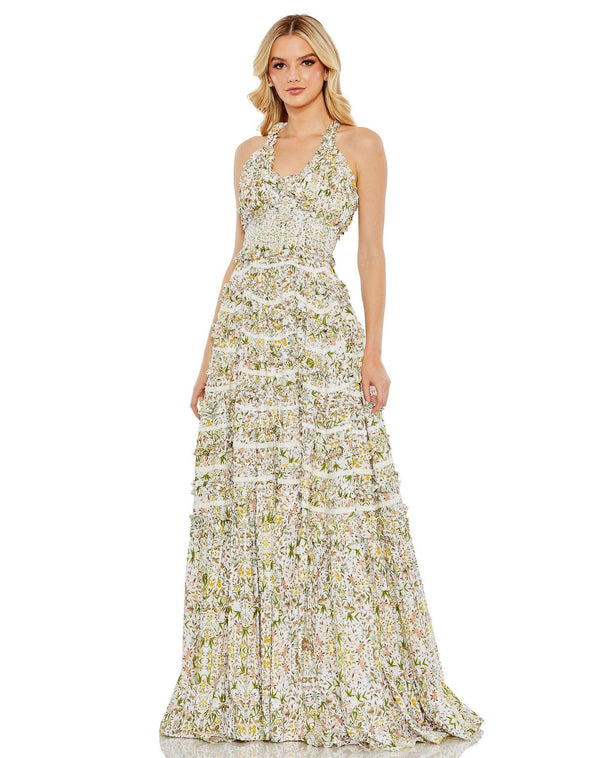 Floral Print Long Evening Dress Formal Mac Duggal 8023