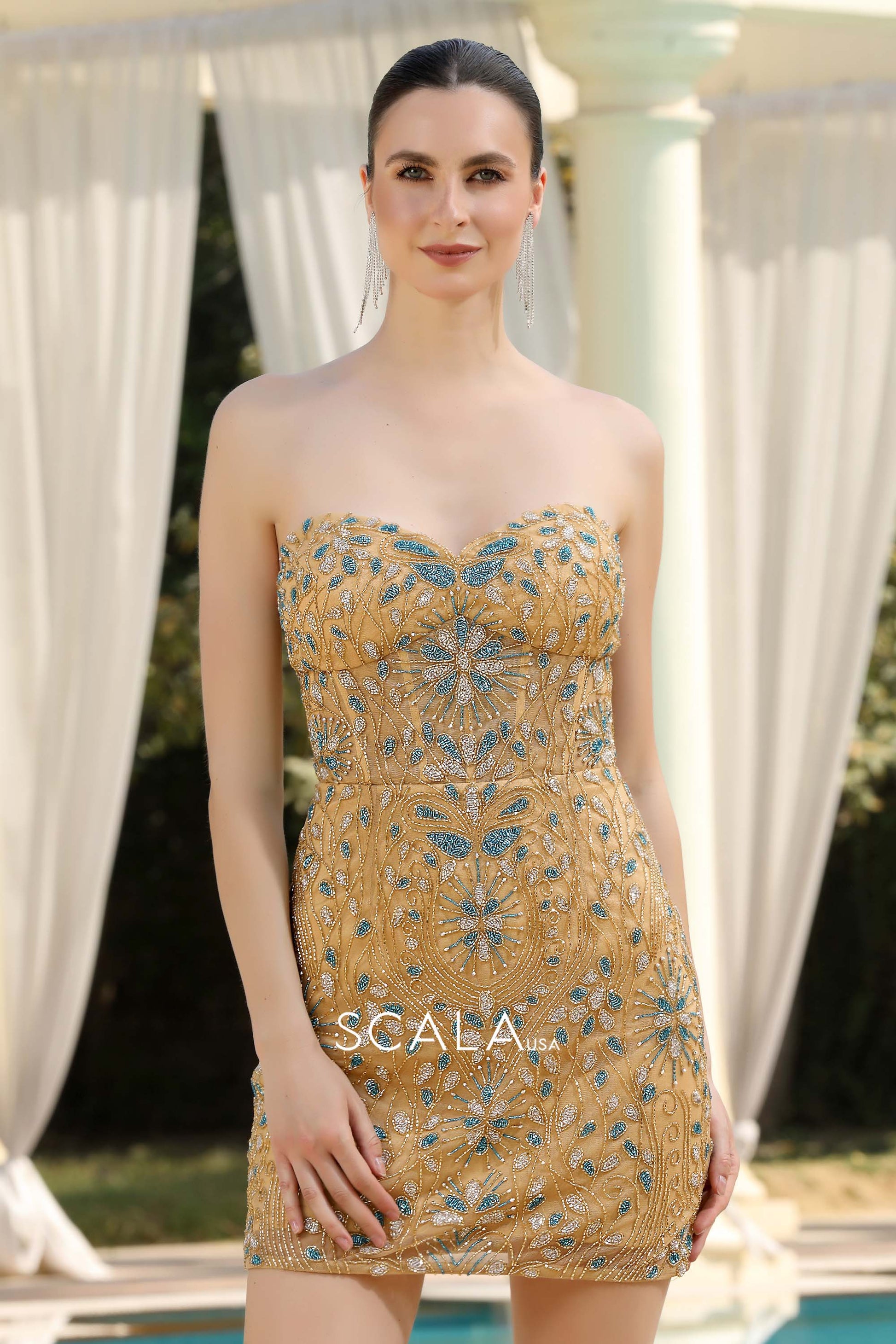 Scala 80234 Short Fitted Homecoming Beaded Cocktail Mini Dress