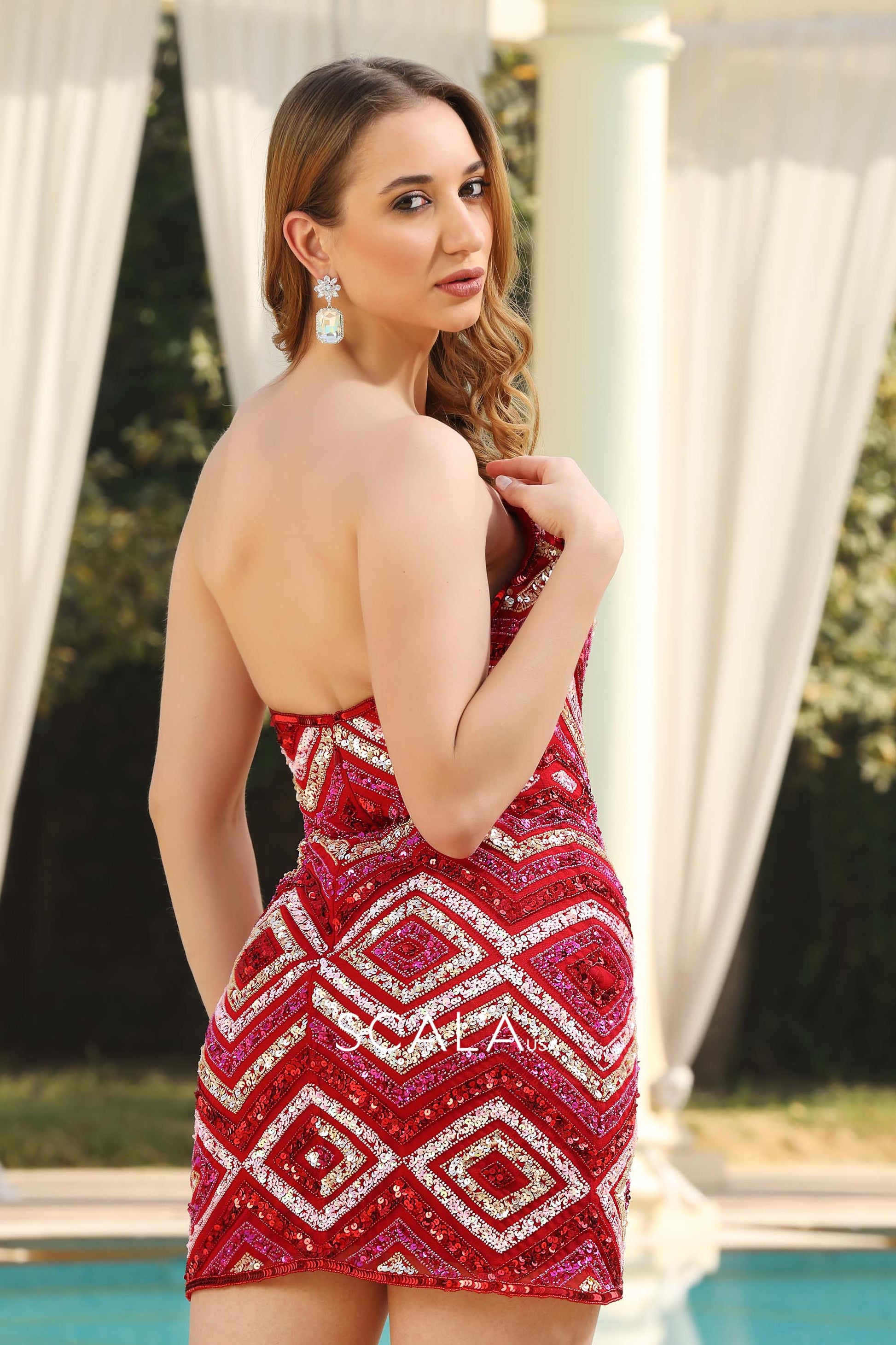 Scala 80242 Short Fitted Homecoming Sequin Cocktail Dress