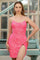 Homecoming Dresses Homecoming Short Fitted Slit Sequin Dress Fuchsia