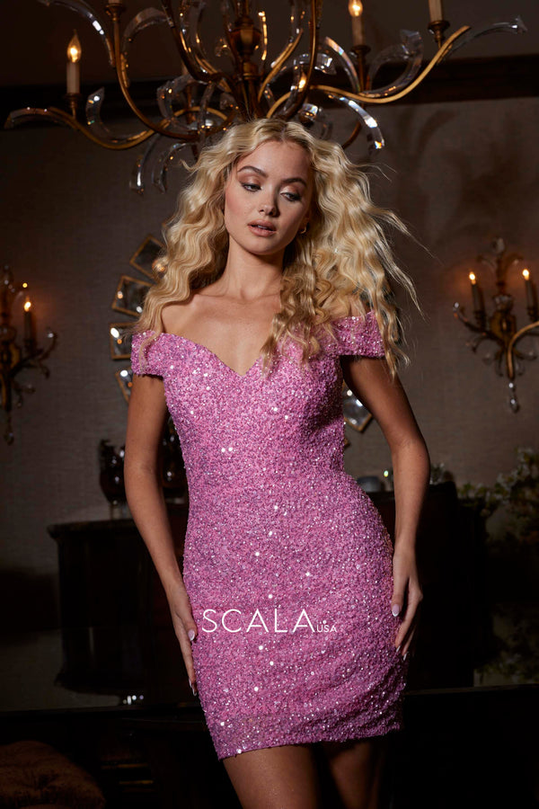 Scala 80261 Sequin Short Homecoming Fitted Cocktail Dress