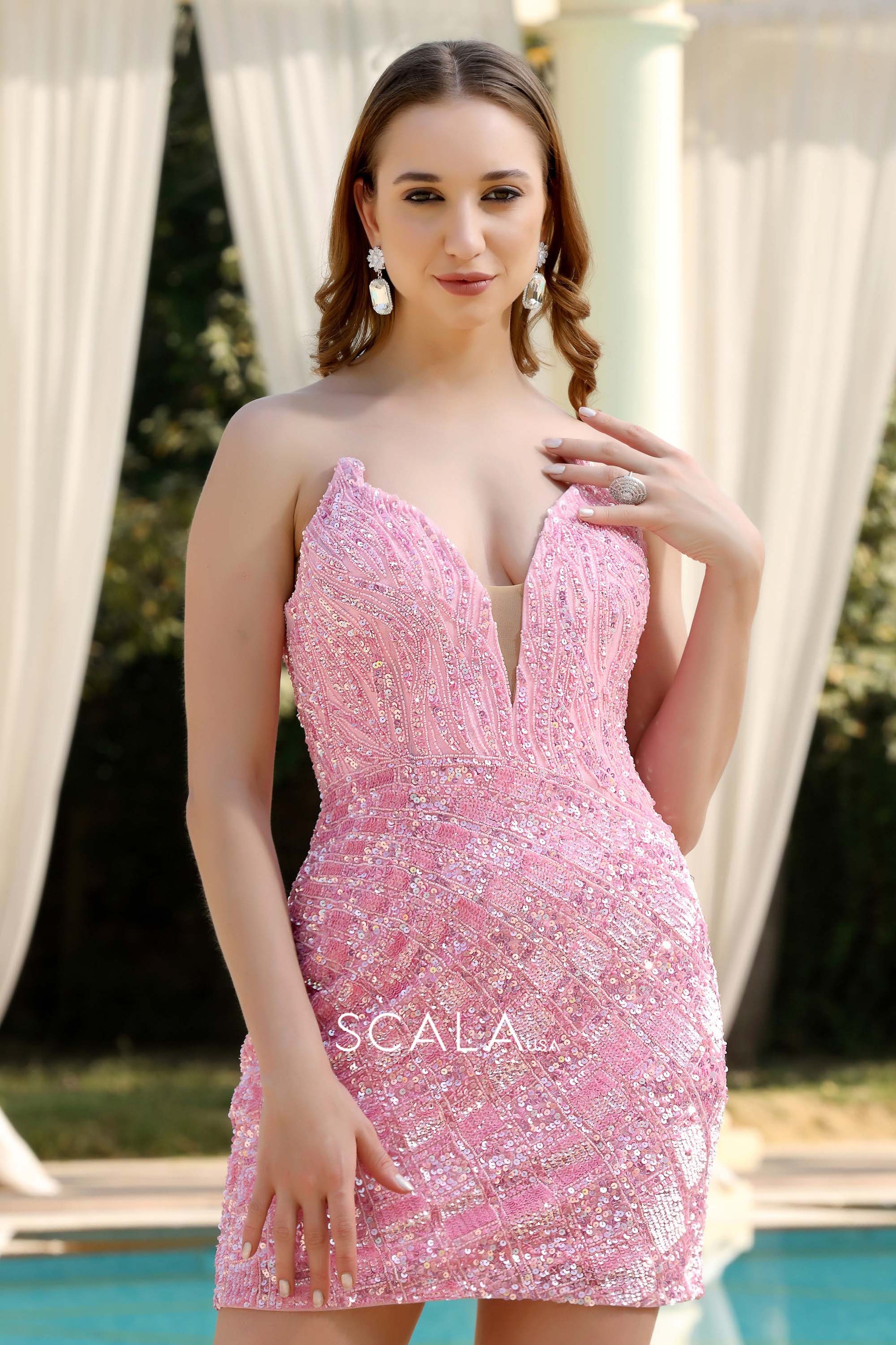Scala 80264 Homecoming Sequin Fitted Short cocktail Dress