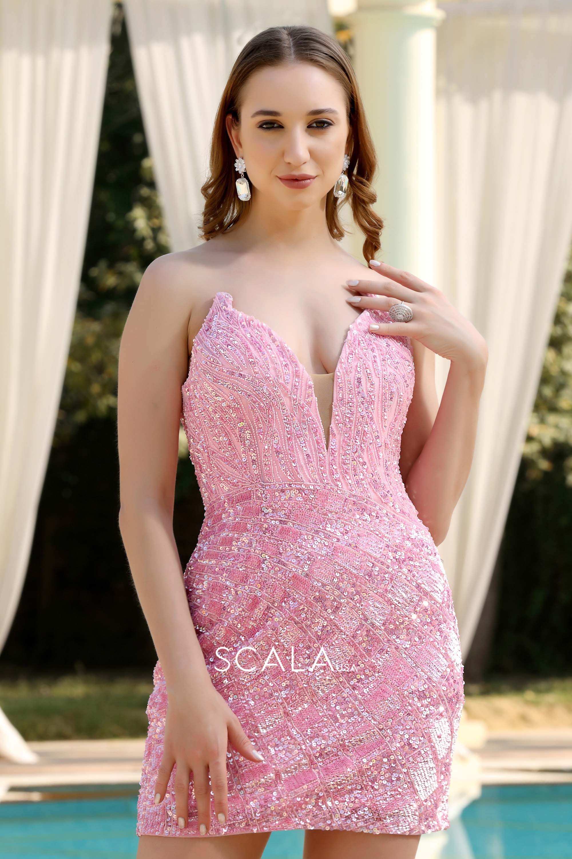 Homecoming Dresses Homecoming Sequin Fitted Short cocktail Dress Shiny Pink