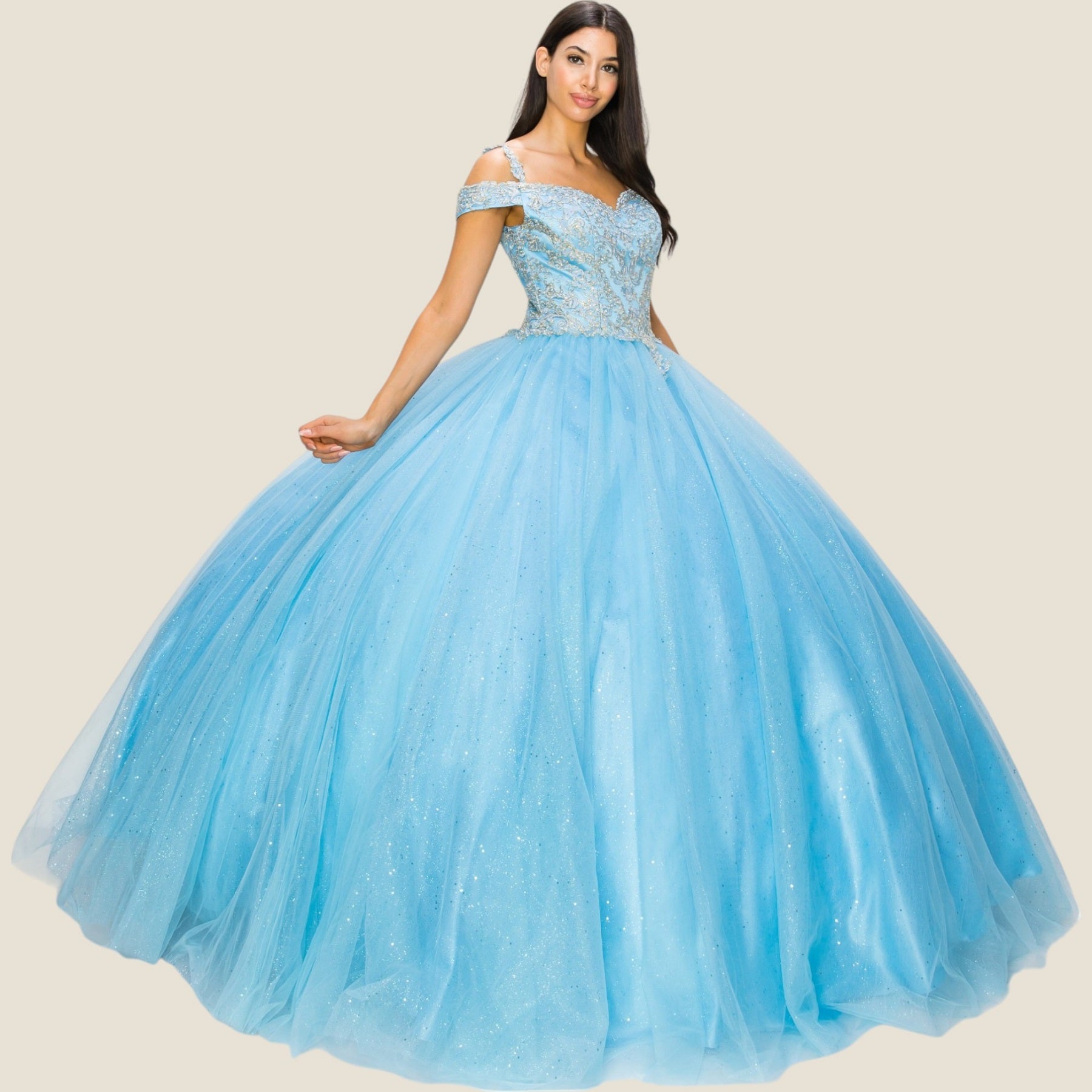 Quinceniera Dresses Long Glitter Ball Gown Quinceanera Dress Cinderella Couture 8028J Blue