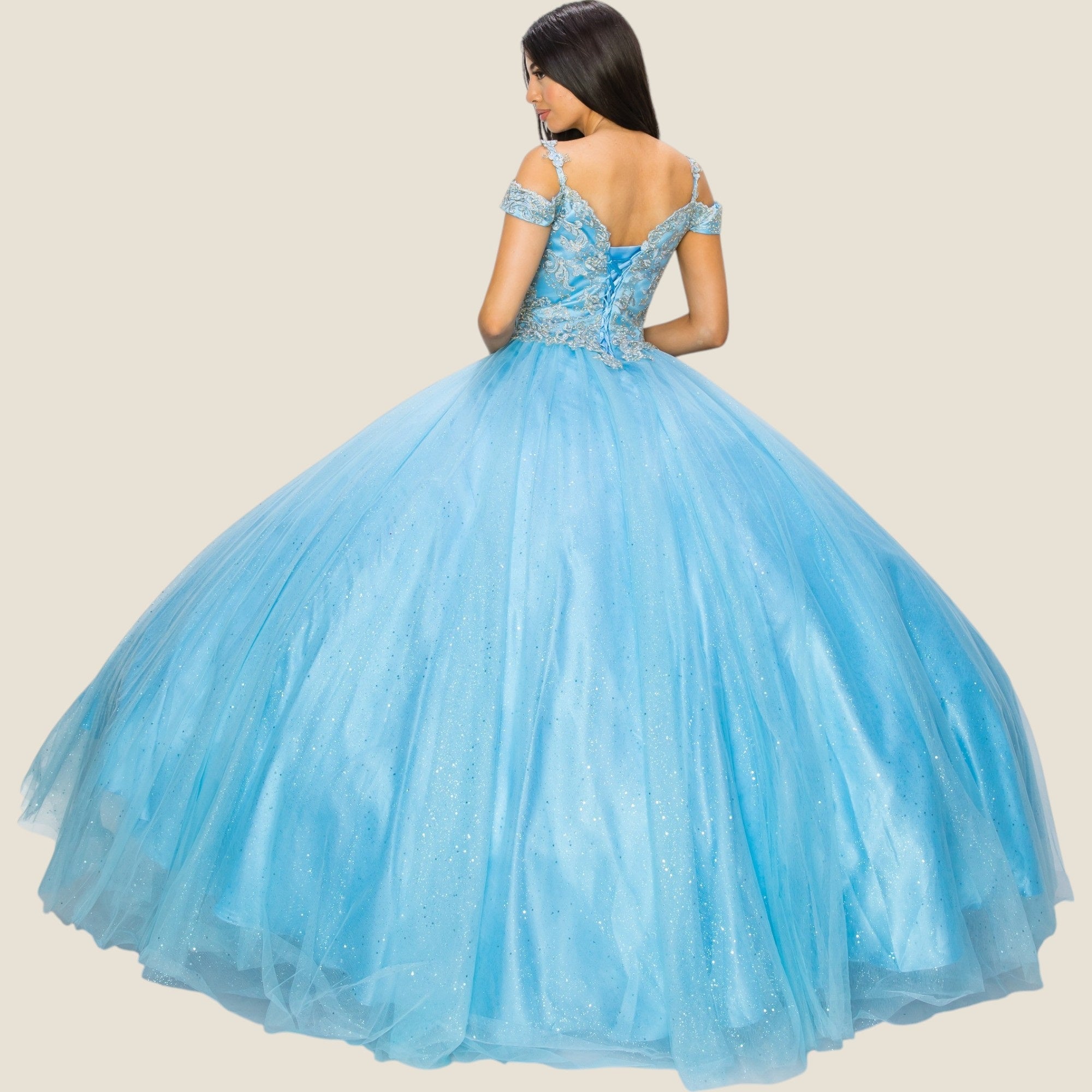 Quinceniera Dresses Long Glitter Ball Gown Quinceanera Dress Cinderella Couture 8028J Blue