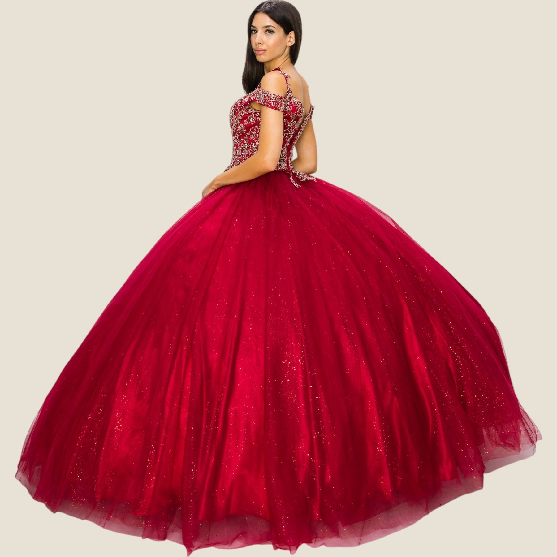 Quinceniera Dresses Long Glitter Ball Gown Quinceanera Dress Cinderella Couture 8028J Burgundy