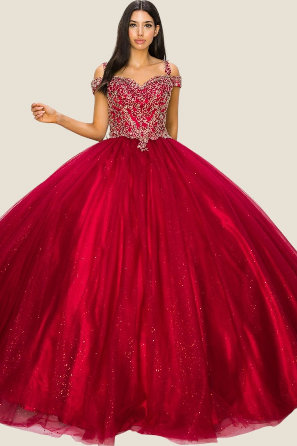 Quinceniera Dresses Long Glitter Ball Gown Quinceanera Dress Cinderella Couture 8028J Red