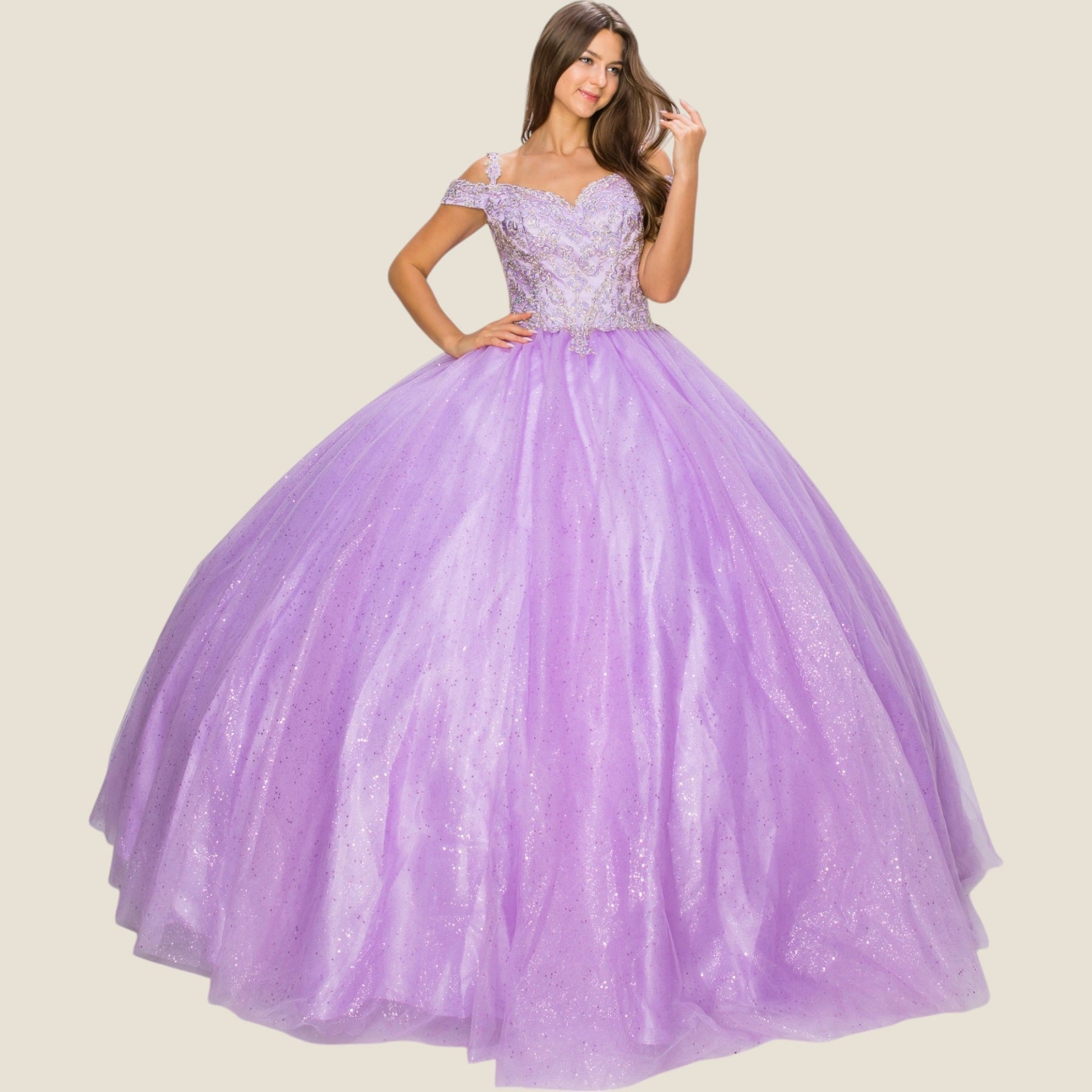 Quinceniera Dresses Long Glitter Ball Gown Quinceanera Dress Cinderella Couture 8028J Lilac