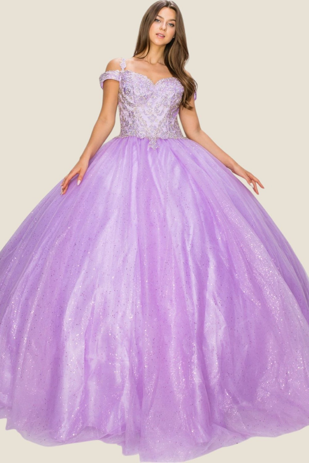 Quinceniera Dresses Long Glitter Ball Gown Quinceanera Dress Cinderella Couture 8028J Lilac