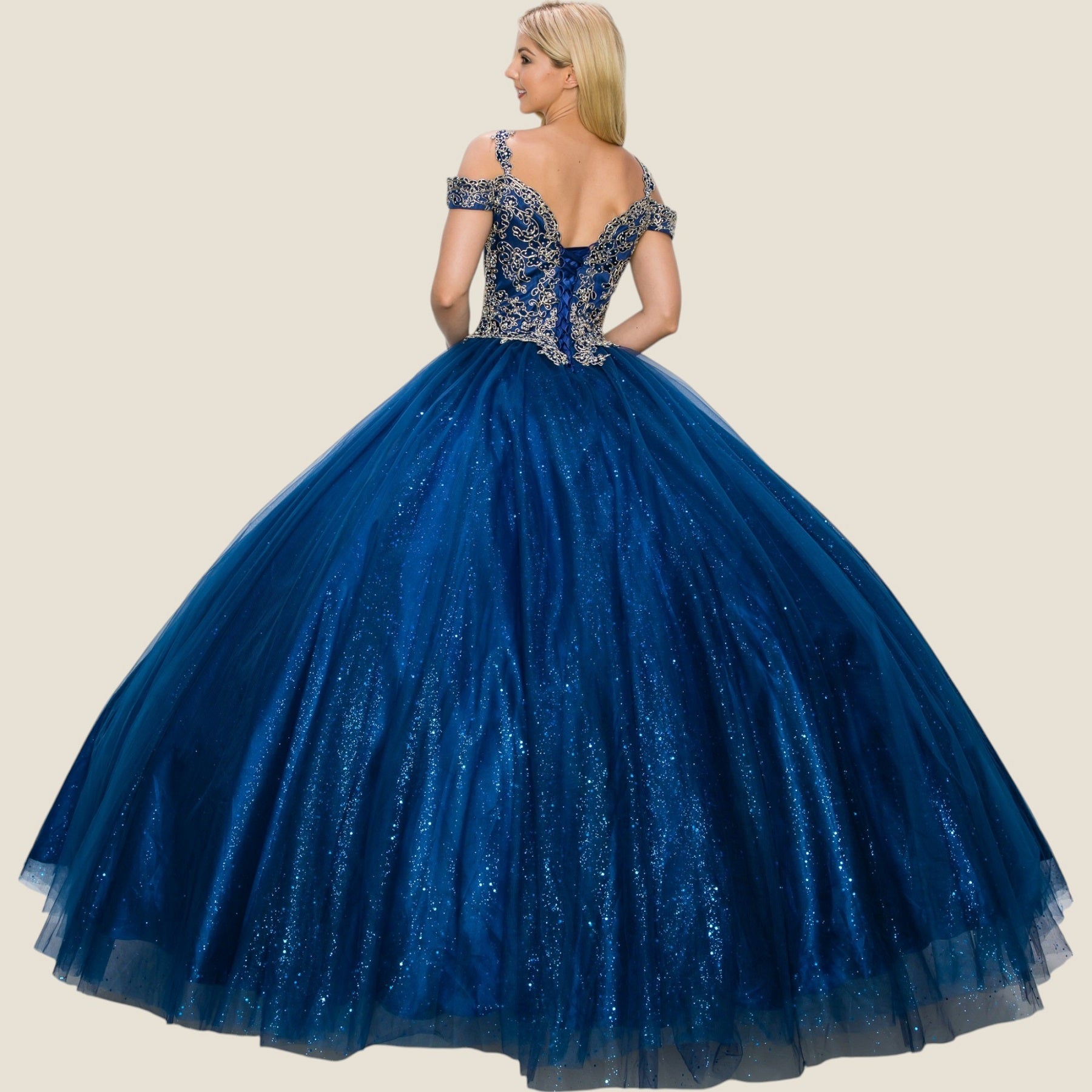 Quinceniera Dresses Long Glitter Ball Gown Quinceanera Dress Cinderella Couture 8028J Navy