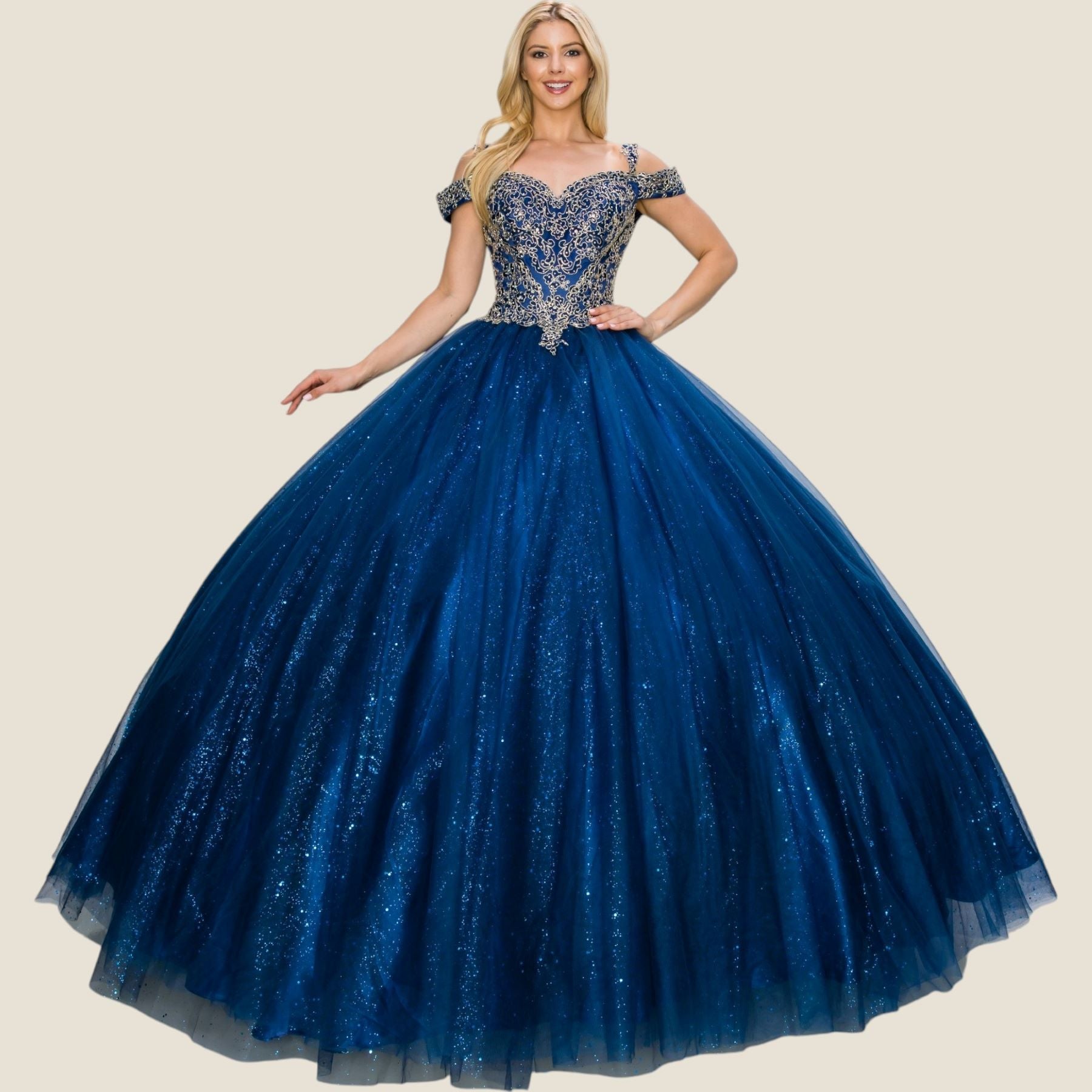 Quinceniera Dresses Long Glitter Ball Gown Quinceanera Dress Cinderella Couture 8028J Navy