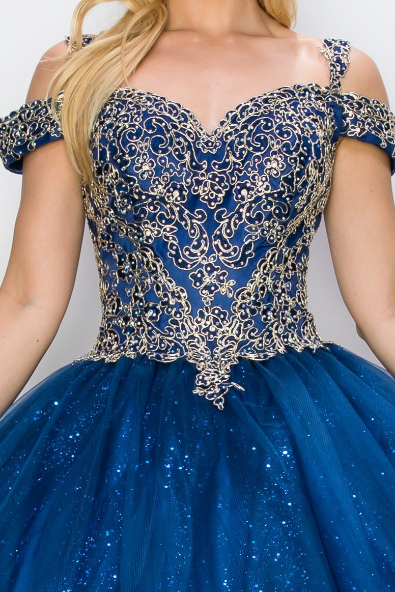 Quinceniera Dresses Long Glitter Ball Gown Quinceanera Dress Cinderella Couture 8028J Navy