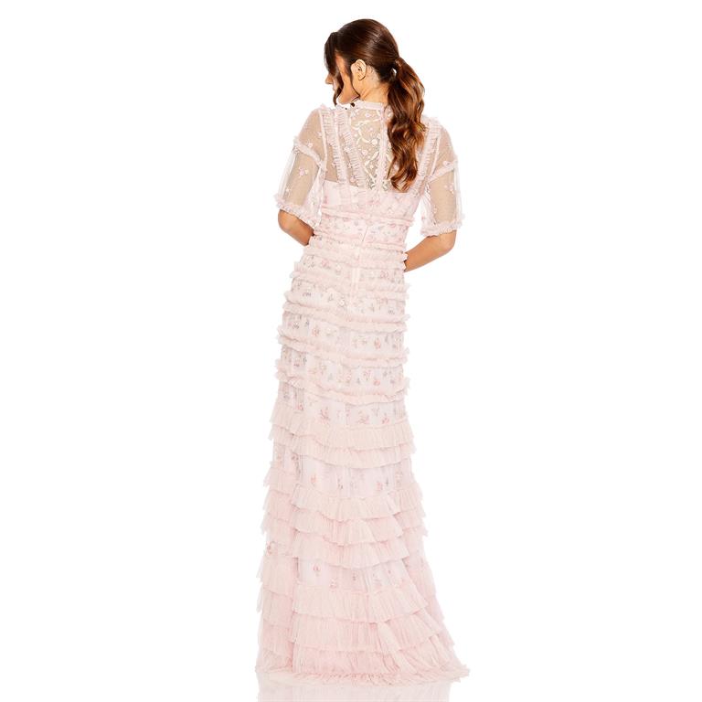Formal Dresses Ruffle Tired Formal Print Long Dress Rose Multi
