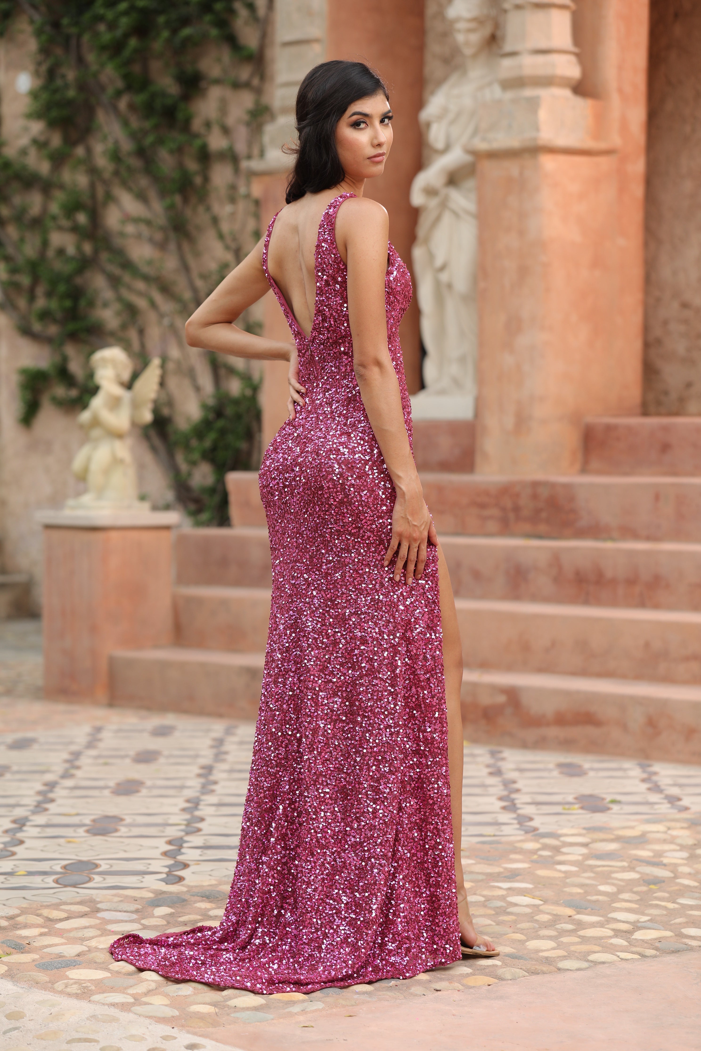Prom Dresses Formal Long Fitted Slit Sequin Prom Dress TANNY PORT