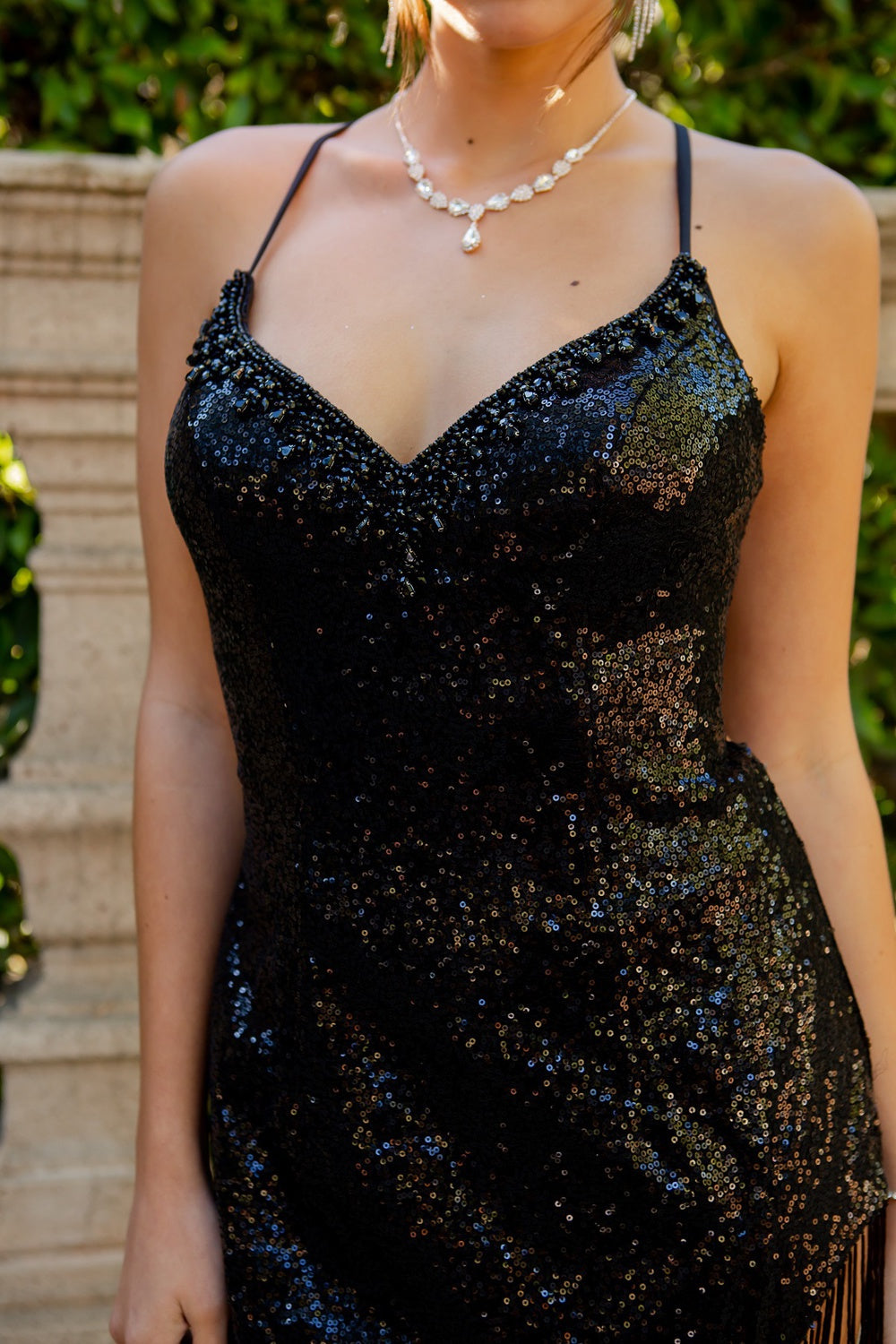 Prom Dresses Prom Long Fitted Sequin Formal Fringe Dress Black