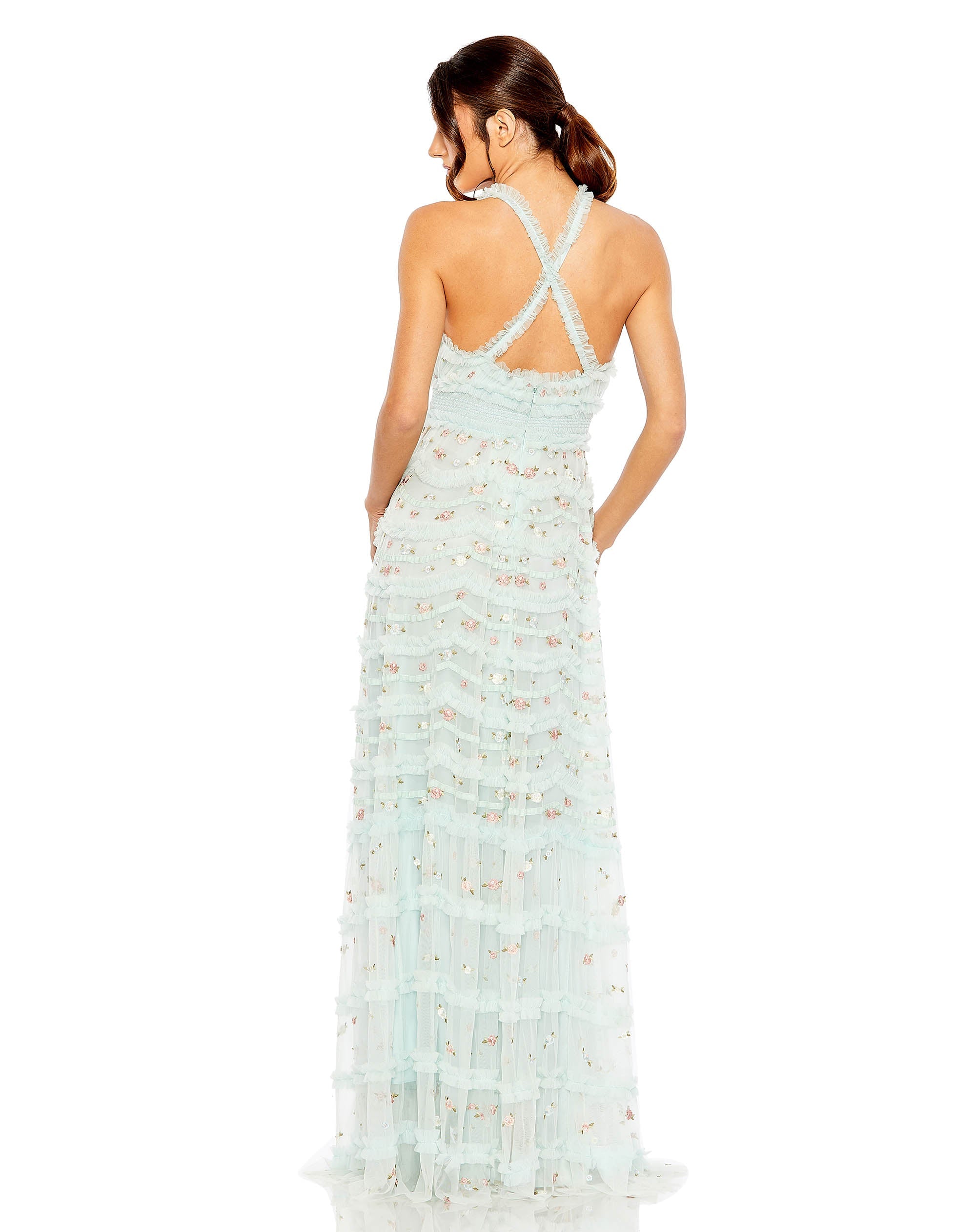 Prom Dresses Formal Long Prom Smock Waist Dress Blue Multi