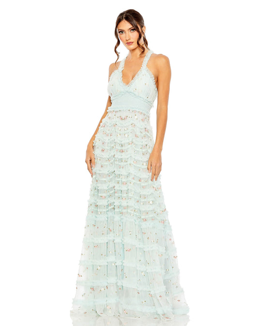 Prom Dresses Formal Long Prom Smock Waist Dress Blue Multi