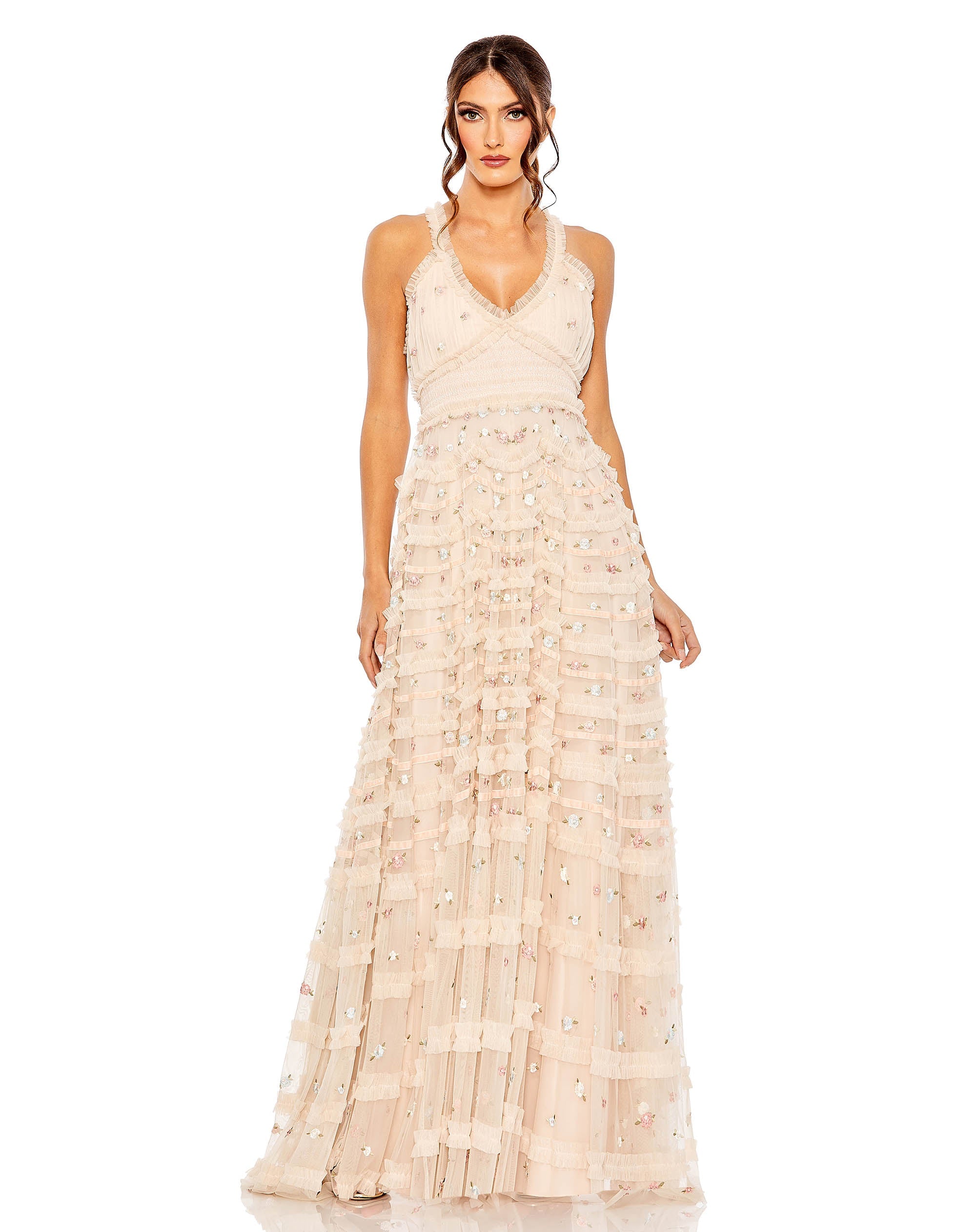 Prom Dresses Formal Long Prom Smock Waist Dress Blush Multi