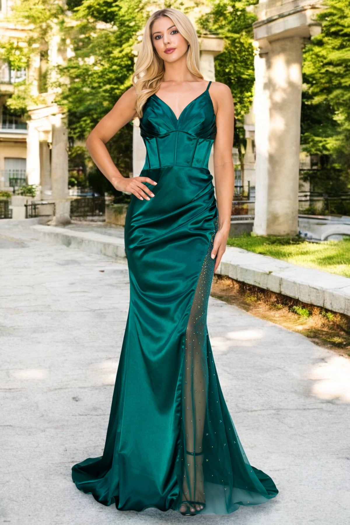 Prom Dresses Long Formal Slit Prom Dress Cinderella Couture 8037J Hunter Green