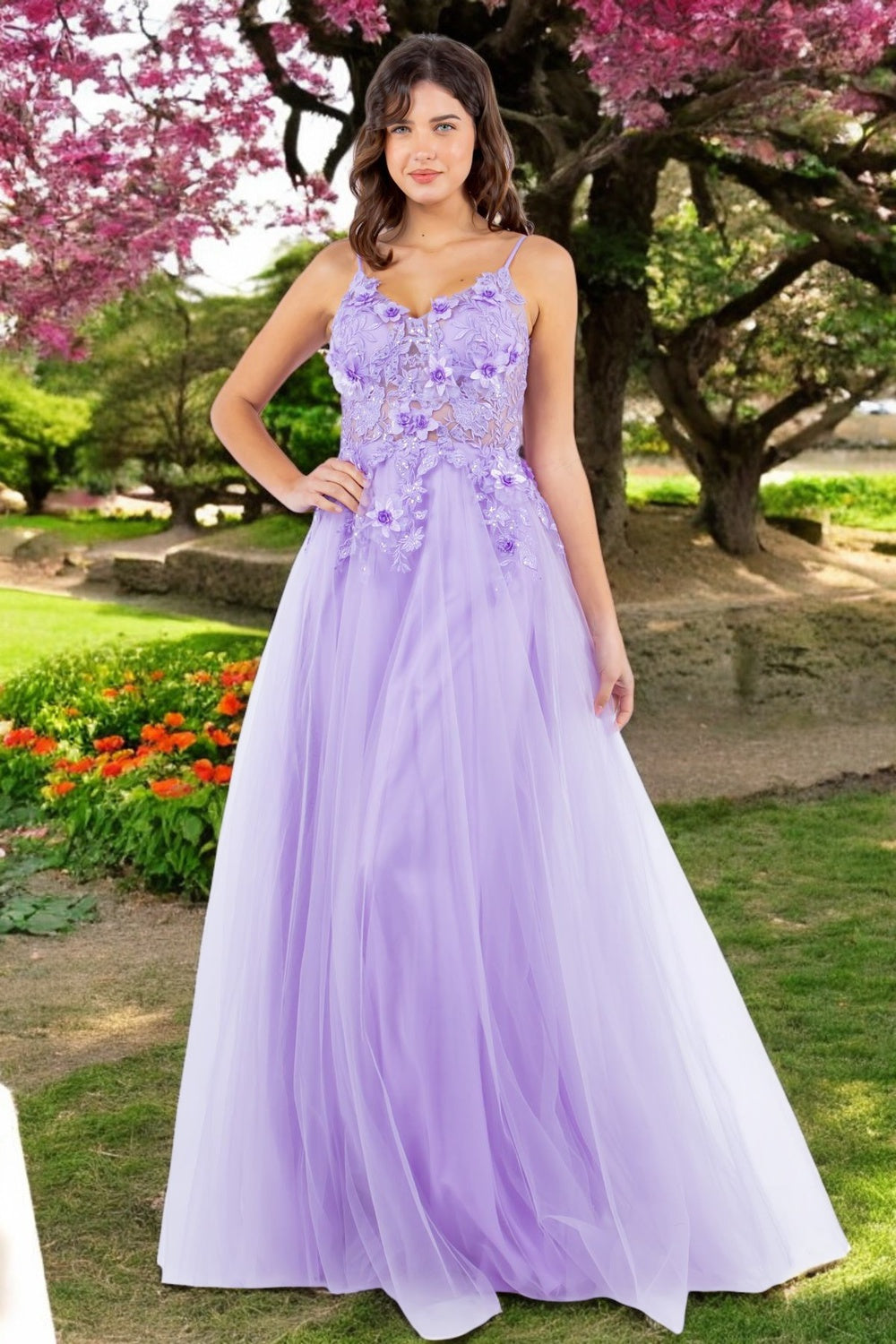 Cinderella Couture 8038J Long Formal 3D Floral Applique A Line Prom Dress