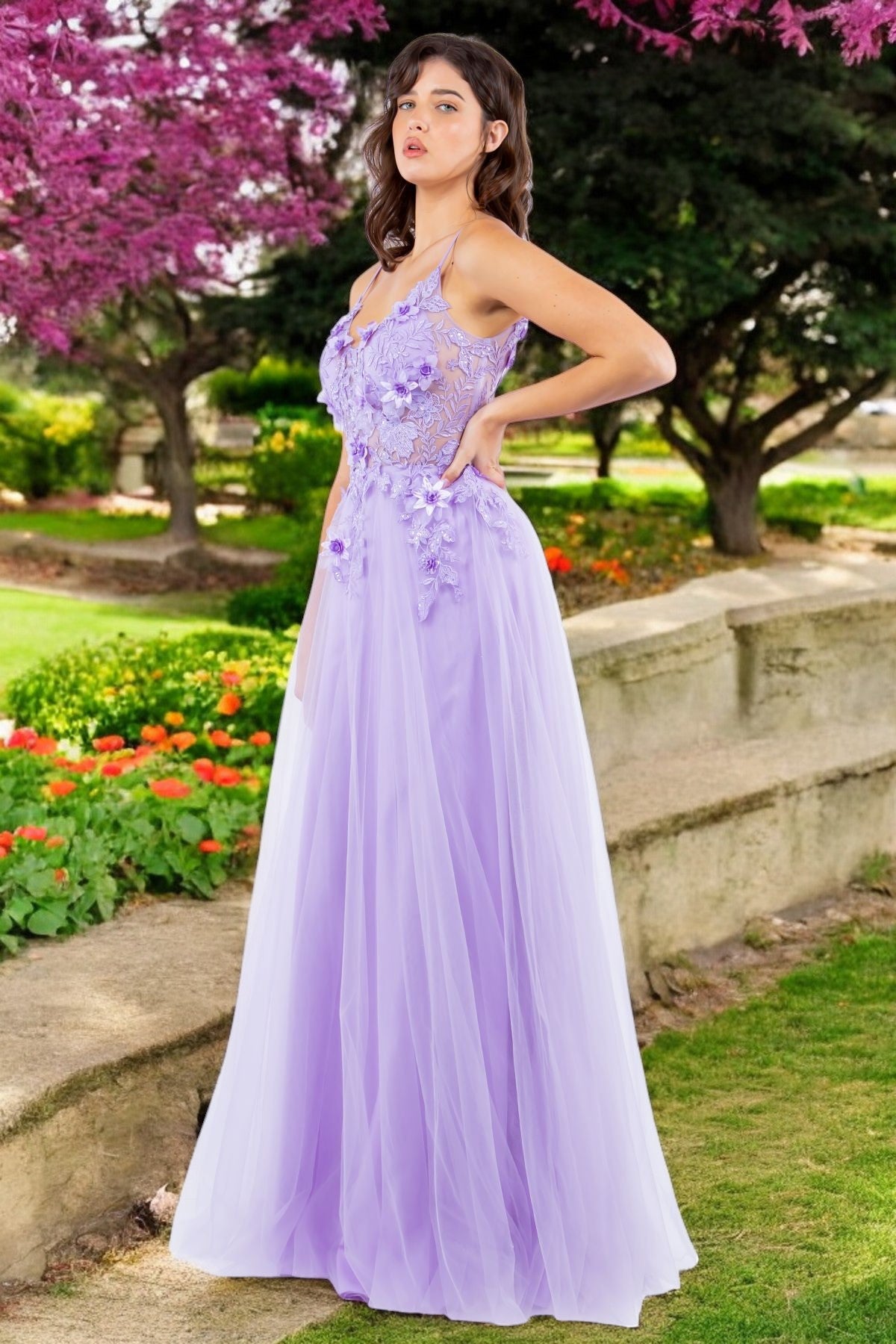 Cinderella Couture 8038J Long Formal 3D Floral Applique A Line Prom Dress