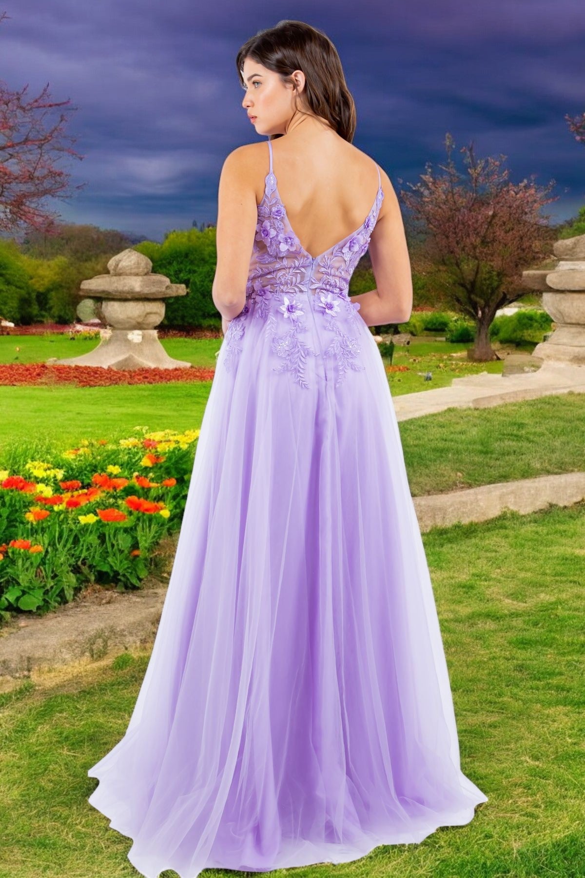 Cinderella Couture 8038J Long Formal 3D Floral Applique A Line Prom Dress