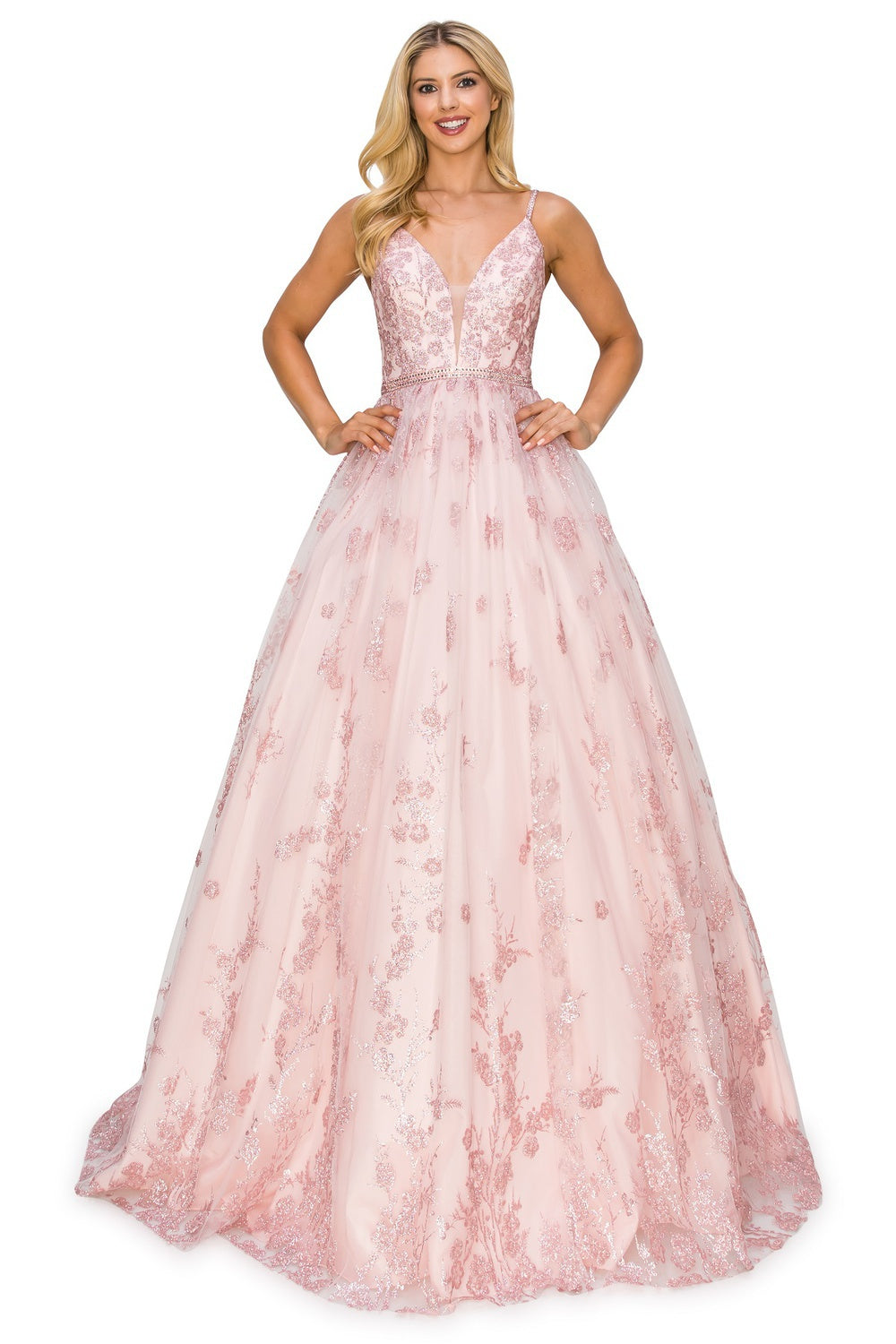 Prom Dresses A Line Long Formal Glitter Floral Prom Dress Cinderella Couture 8039J Blush