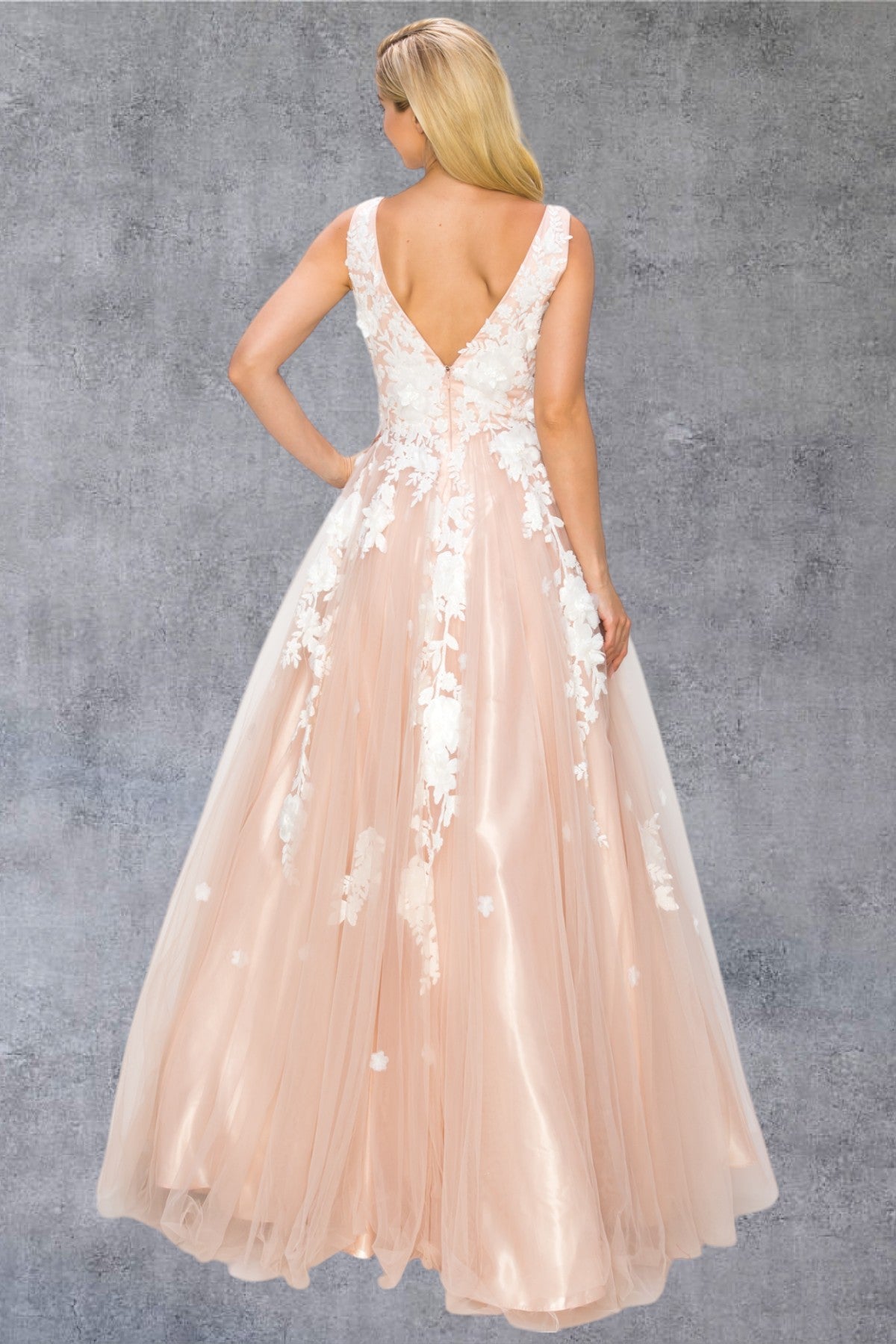 Cinderella Couture 8040J Long Formal A Line Floral Lace Prom Dress