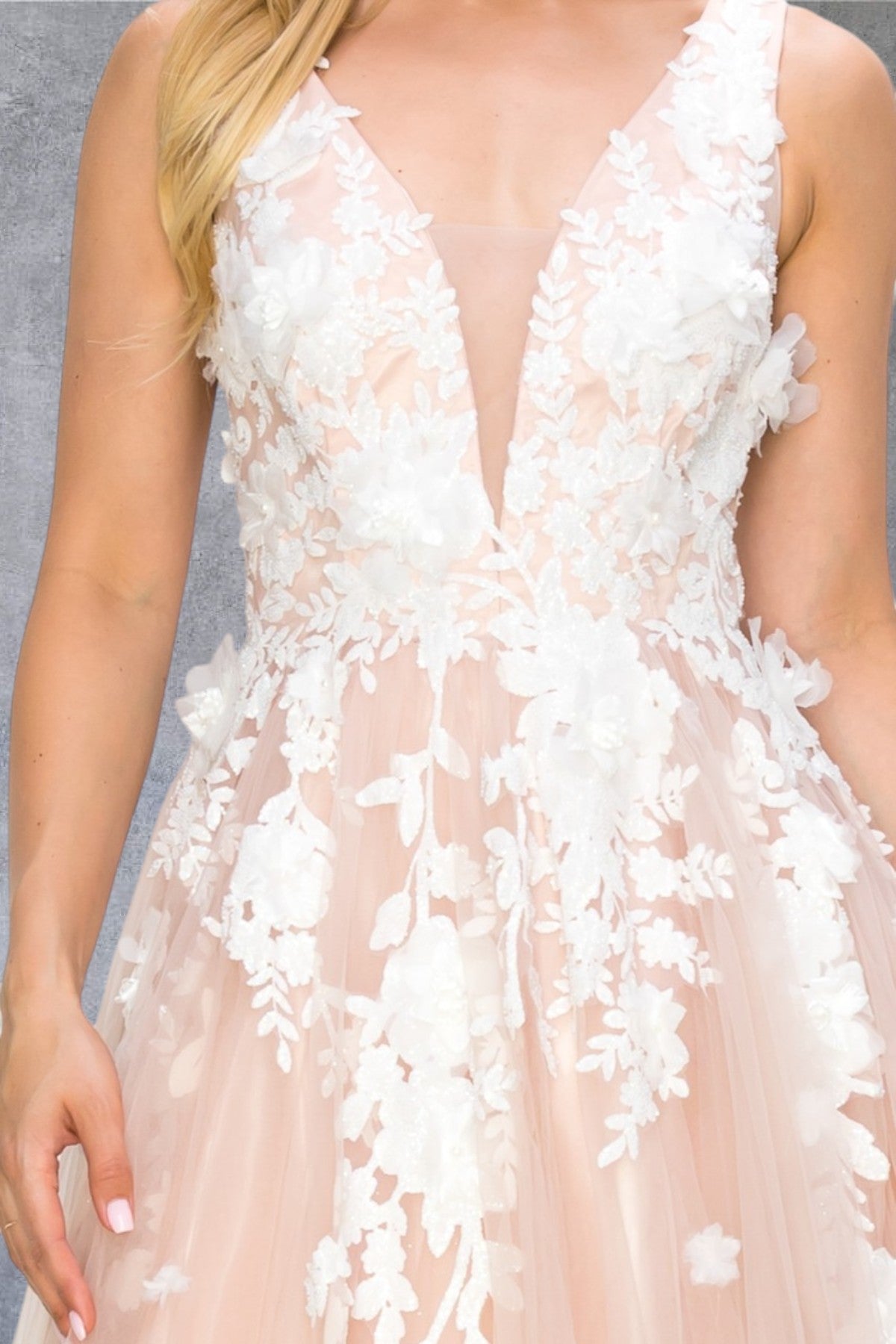 Cinderella Couture 8040J Long Formal A Line Floral Lace Prom Dress