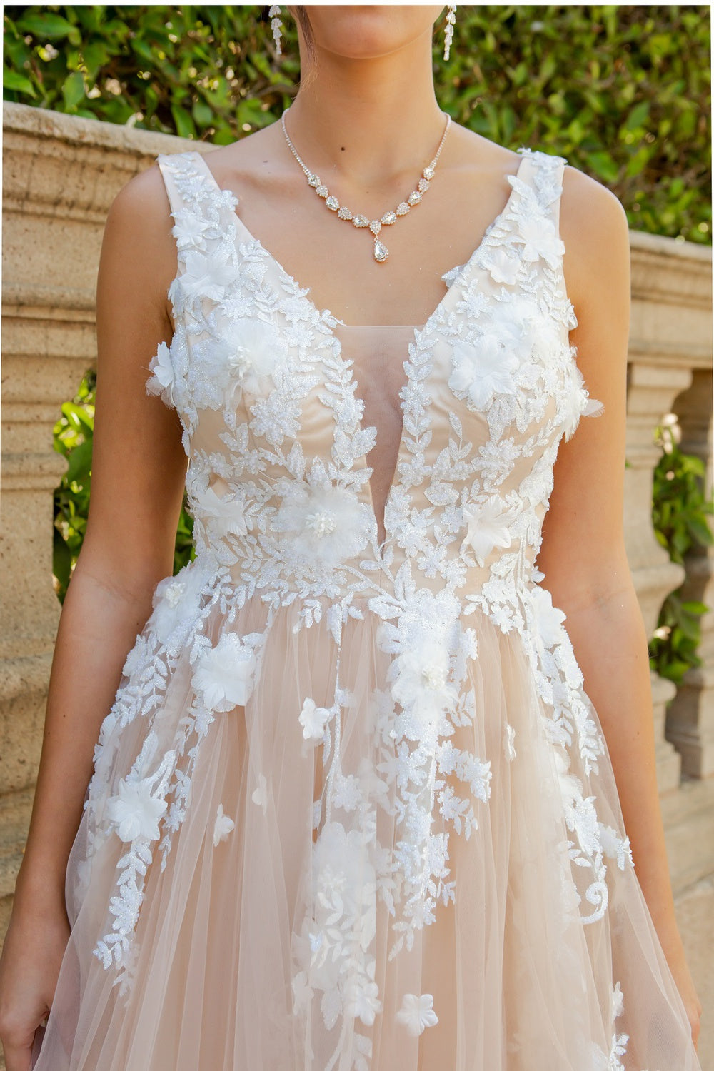 Cinderella Couture 8040J Long Formal A Line Floral Lace Prom Dress