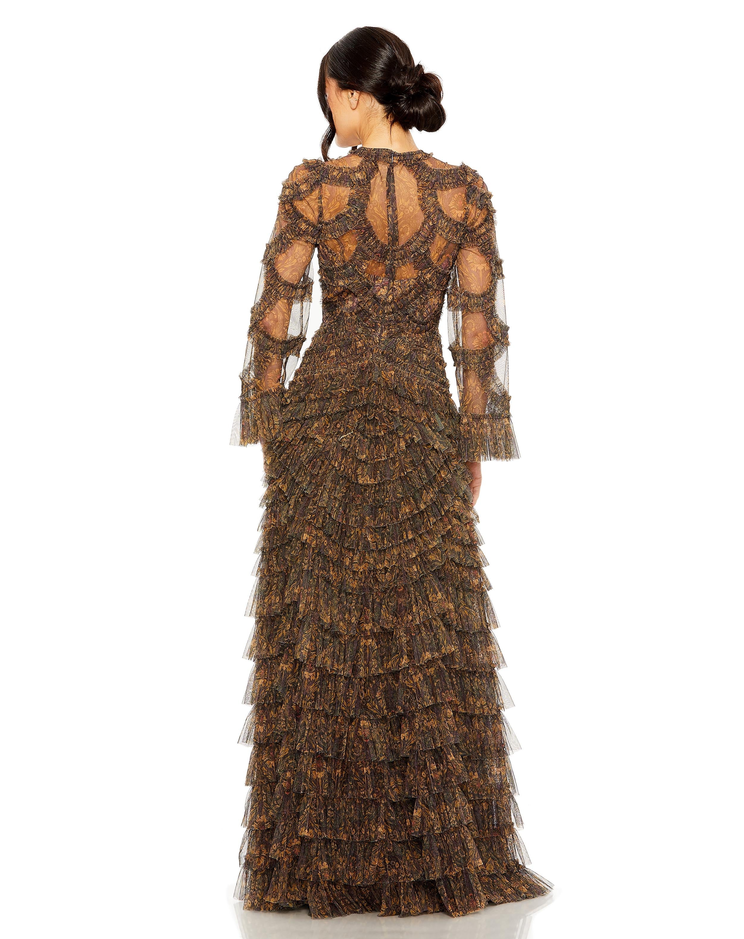 Prom Dresses Formal Long Prom Ruffle Tiered Gown Brown Multi