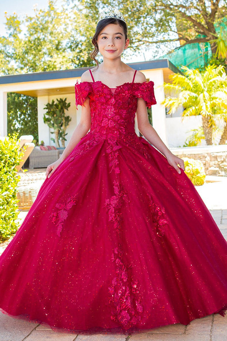 Cinderella Couture 8045 Flower Girl 3D Floral Applique Sequin Dress - Red / 12 Cinderella Couture 8045 Flower Girl 3D Floral Applique Sequin Dress - Red / 12