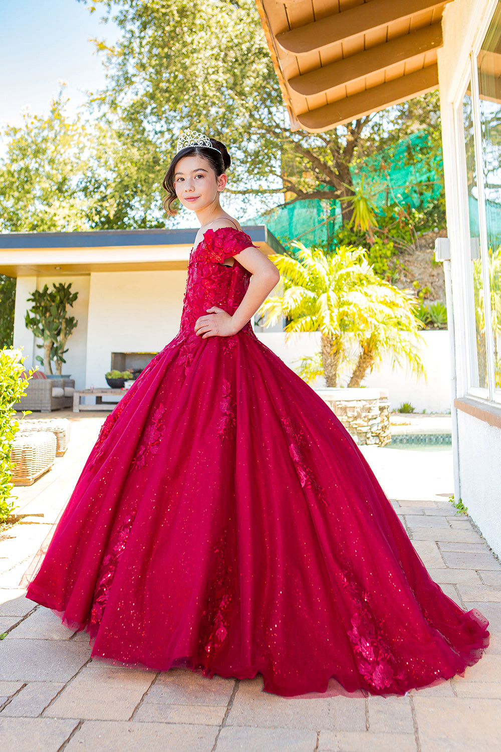 Flower Girl Dresses Flower Girl 3D Floral Applique Sequin Dress Red