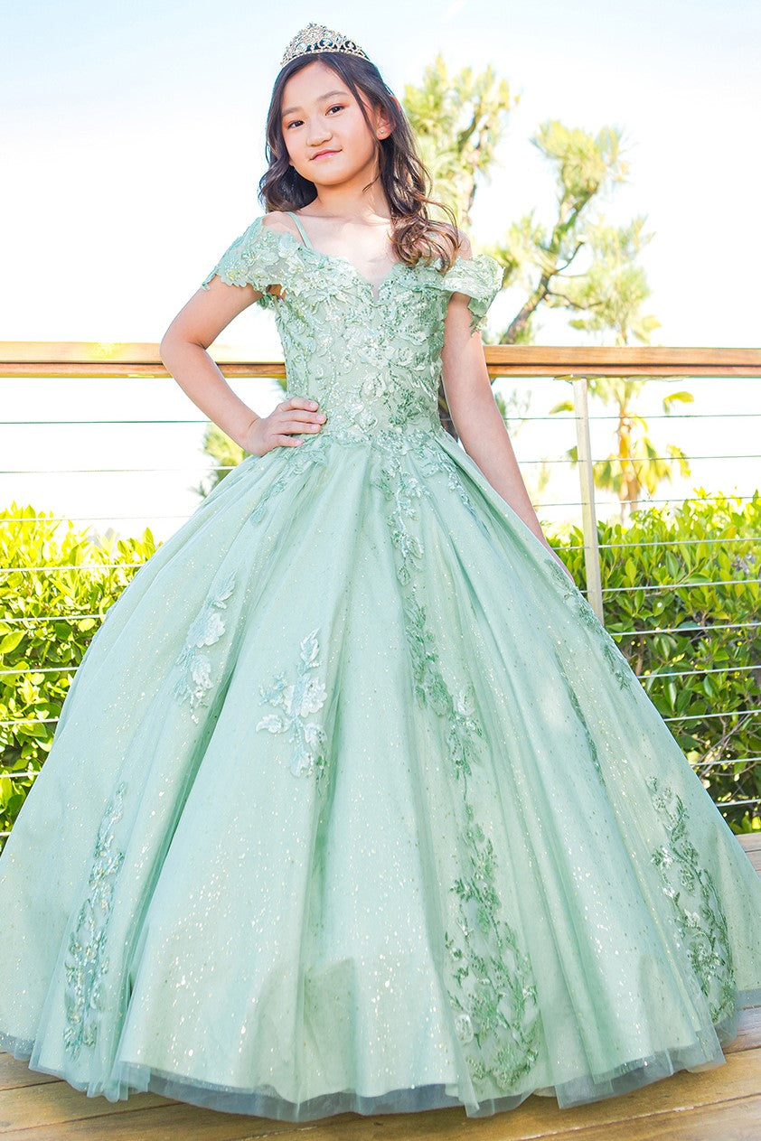 Flower Girl Dresses Flower Girl 3D Floral Applique Sequin Dress Sage