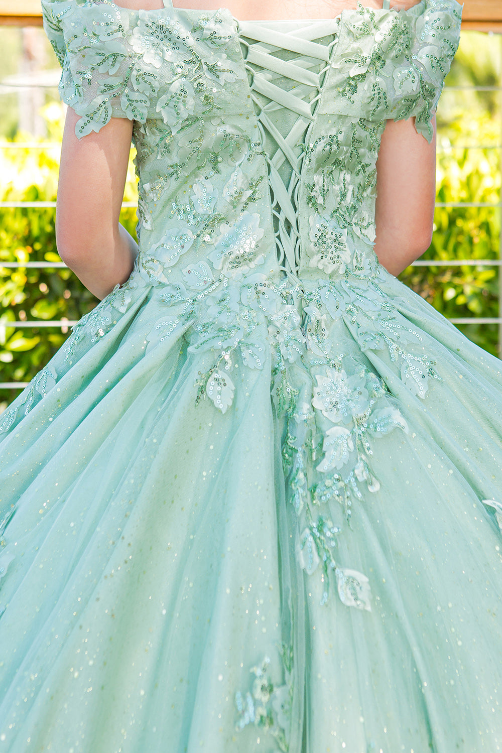 Flower Girl Dresses Flower Girl 3D Floral Applique Sequin Dress Sage