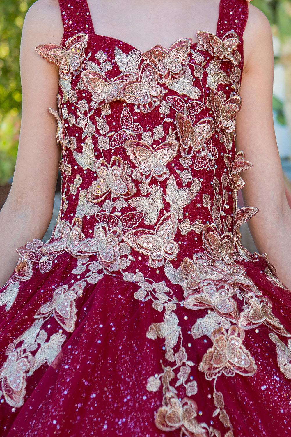 Flower Girl Dresses Long Beaded Applique Glitter Flower Girl Dress Burgundy