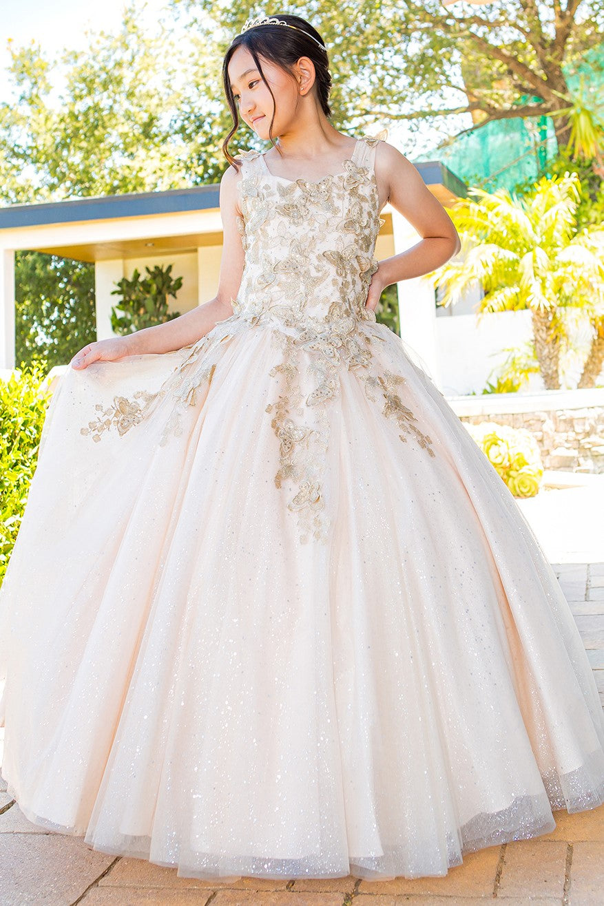 Cinderella Couture 8046 Long Beaded Applique Glitter Flower Girl Dress