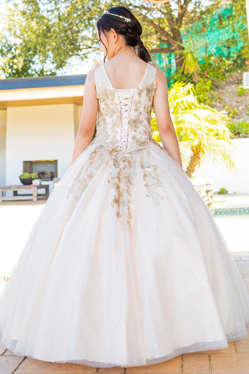 Cinderella Couture 8046 Long Beaded Applique Glitter Flower Girl Dress