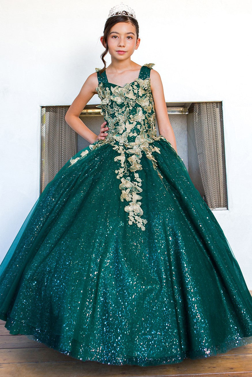 Cinderella Couture 8046 Long Beaded Applique Glitter Flower Girl Dress
