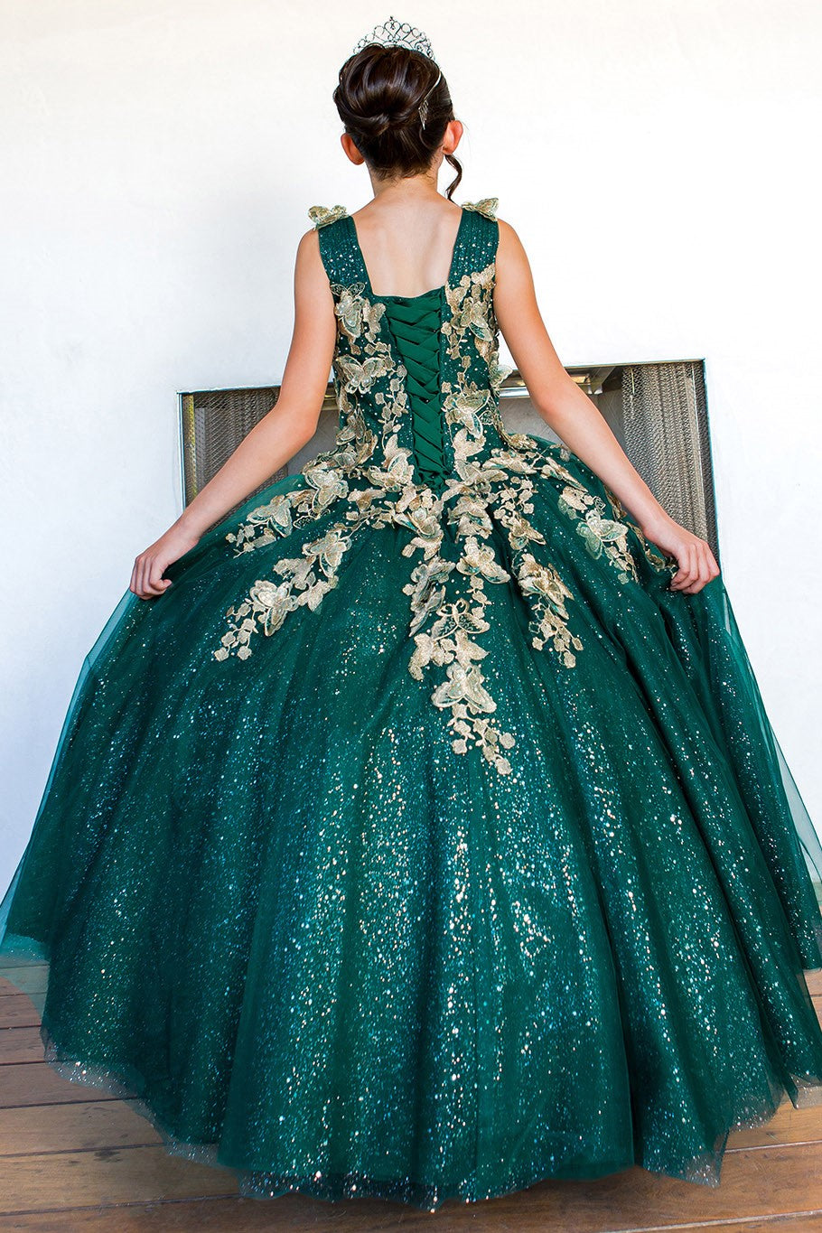 Cinderella Couture 8046 Long Beaded Applique Glitter Flower Girl Dress