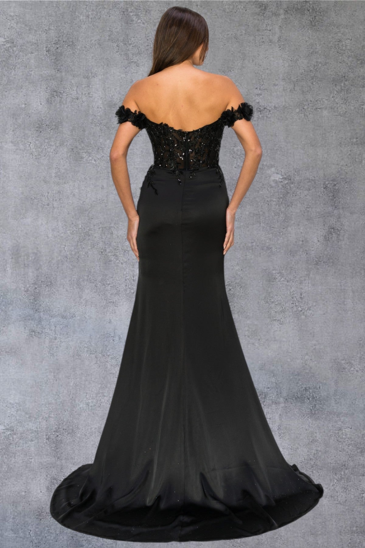 Cinderella Couture 8050J Long Beaded Formal 3D Floral Applique Prom Dress