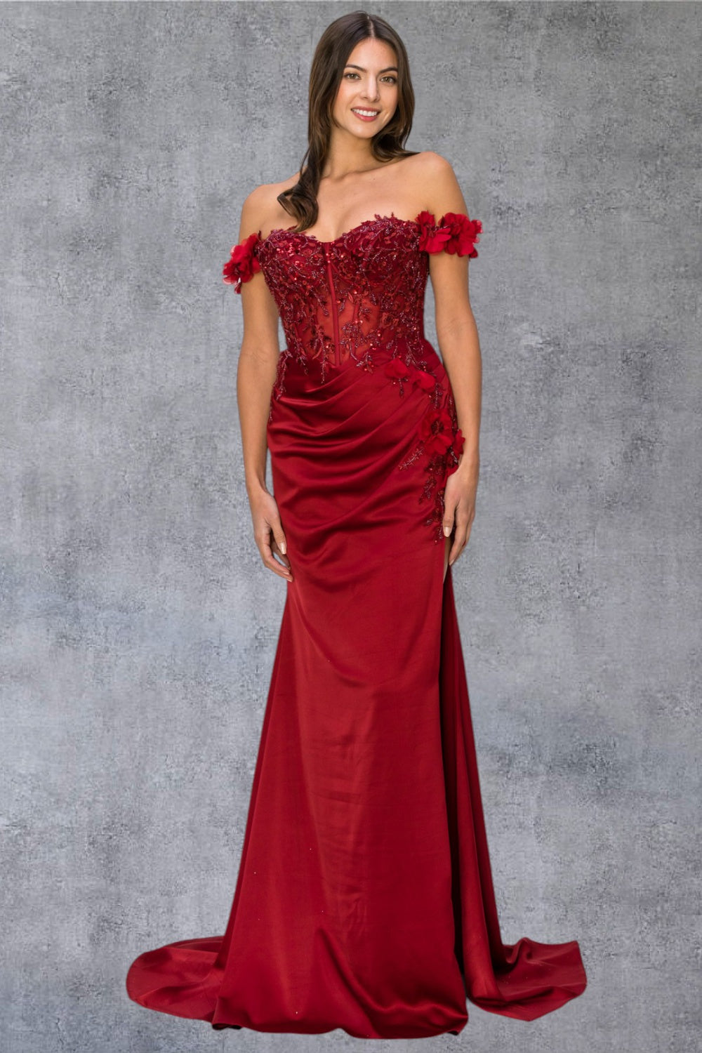 Cinderella Couture 8050J Long Beaded Formal 3D Floral Applique Prom Dress