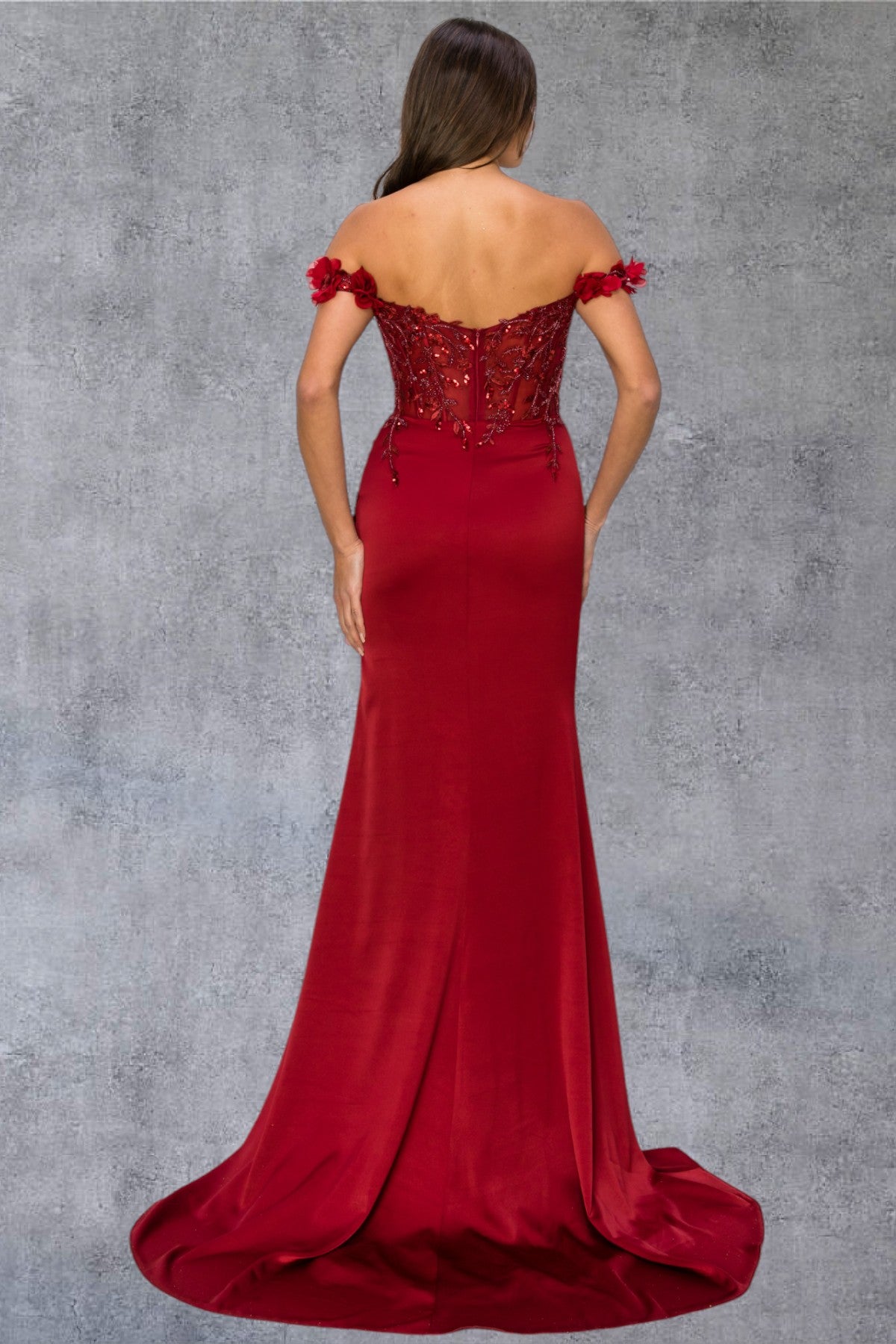 Cinderella Couture 8050J Long Beaded Formal 3D Floral Applique Prom Dress