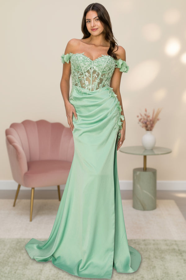 Cinderella Couture 8050J Long Beaded Formal 3D Floral Applique Prom Dress