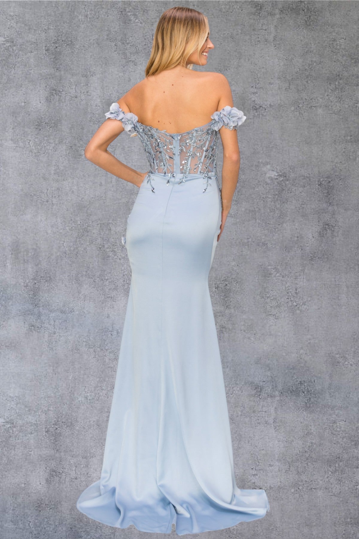 Cinderella Couture 8050J Long Beaded Formal 3D Floral Applique Prom Dress